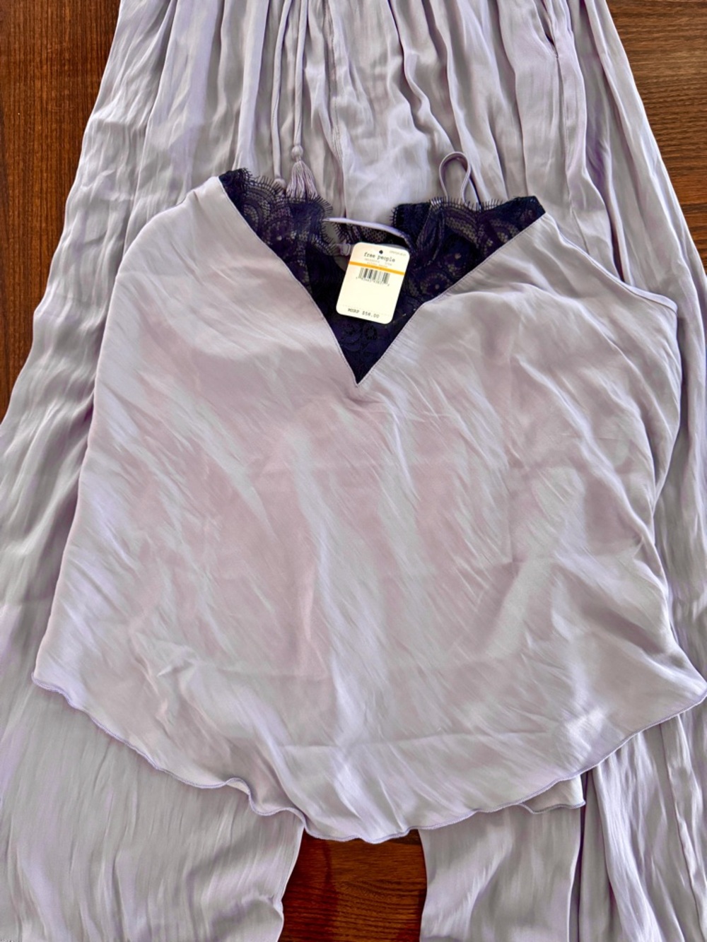 Free People Intimately Starlight Purple Lace-Trim Cami Top Pants Set Loungewear